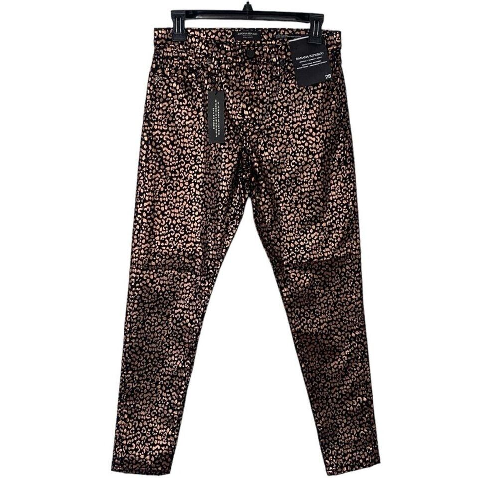 Banana Republic NWT Metallic Leopard Print Skinny Ankle Jeans 28